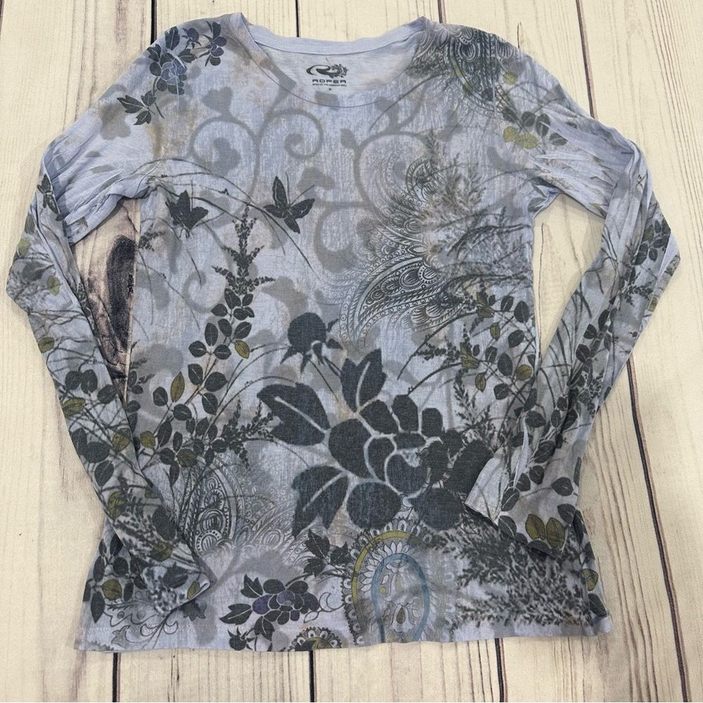 Roper Western Floral Paisley Long Sleeve Top Women's Size Medium